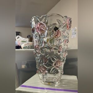 Mikasa Crystal Floral Vase with Pink Highlights